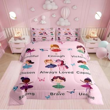 Imagem de Erosebridal Conjunto de edredom Queen, princesa, rosa, para meninas, para crianças, dançando, edredom inspirador, estilo princesa sonhadora, edredom de borboleta, unicórnio