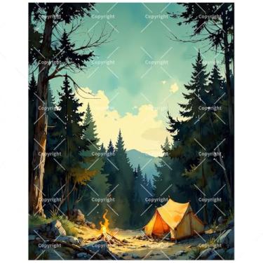 Imagem de Kit de pintura noturna por números para adultos - DIY floresta acampamento e tenda pintura em tela, conjunto de tinta acrílica, adequado para iniciantes, arte para decoração de casa ou presentes (20 x