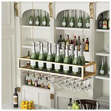 Imagem de Rack de teto para copos de vinho, rack de vinho suspenso com suporte de vidro e prateleira, suporte de garrafa de vinho industrial ajustável de 100 cm de altura, prateleira de teto de metal para bar