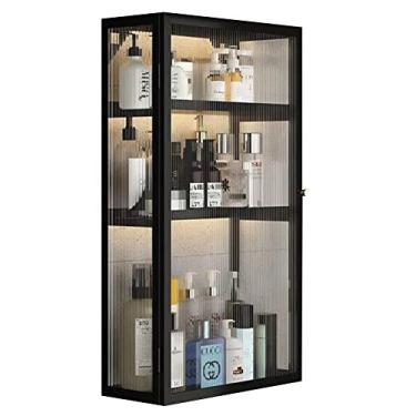 Imagem de Armário de banheiro doméstico montado na parede, armário de remédios de metal com porta de vidro caixa de armazenamento de perfumes cosméticos para banheiro, sala de estar, cozinha, armário (cor