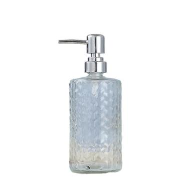 Imagem de Dispensador de sabão para casa de banho casa/hotel/casa de banho garrafa de loção de pressão de vidro 500 ml suporte de sabão transparente cilíndrico azul/cinza claro/laranja rosa dispensador de sabão