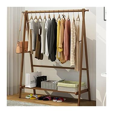 Imagem de Rack de roupas de madeira trilhos de roupas rack de roupas guarda-roupa aberto armário madeira casacos suportes pendurados cabides resistentes com armazenamento organizador prateleiras quartos entrada