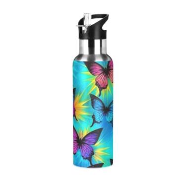 Imagem de Burbuja Garrafa de água de aço inoxidável borboleta, garrafas de água isoladas a vácuo com tampa de canudo para esportes, academia, escola - à prova de vazamento e suor, sem BPA, 590 ml