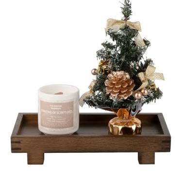 Imagem de Bandeja decorativa com pedestal pequeno, decoração de banheiro de fazenda, suporte de exibição de madeira para penteadeira, bancada de cozinha, pia, nogueira 24 x 12 cm