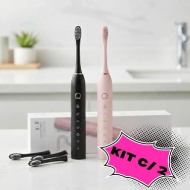 Imagem de Escova de Dente Elétrica Sônica Recarregável USB, Limpeza Profunda, 5 Modos, Timer Automático, IPX7, Uso Adulto e Infantil (Rosa/Preto)