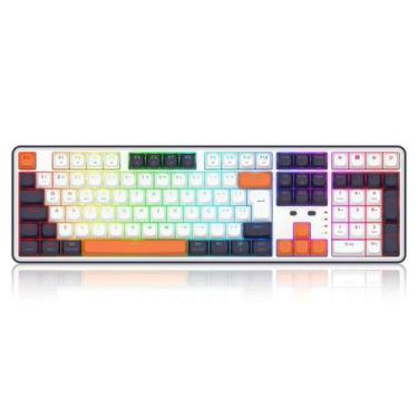Imagem de Teclado Mecânico Gamer Wwvern Linear Pro RGB Branco, Preto e Laranja K
