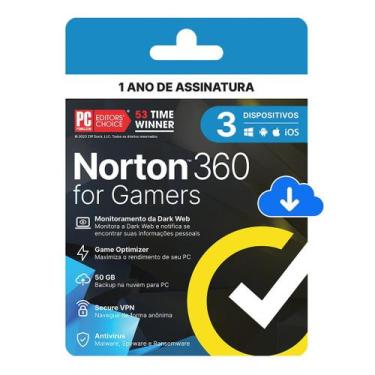 Imagem de Antivírus Norton 360 Gamers 3 Dispositivos 12 Meses Digital ESD