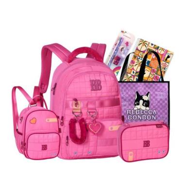 Imagem de Kit Mochila Escolar Costas Rebecca Bonbon Com Chaveiro De Pelúcia Orig
