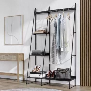 Imagem de Arara de Roupas em Aço Begônia CabeCasa MadeiraMadeira Preto Fosco