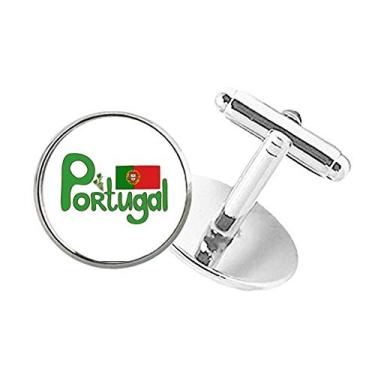 Imagem de DIYthinker Abotoaduras de botão redondo padrão verde bandeira nacional de Portugal