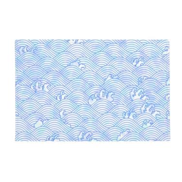 Imagem de DIYthinker Geometry Blue Waves Padrão Japão, Tapete antiderrapante para porta de banheiro