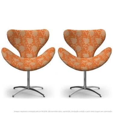Imagem de Kit 2 Cadeiras Egg Floral Marrom E Laranja Poltrona Decorativa Com Bas
