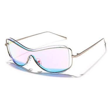 Imagem de Armações de metal sem aro Espelho punk Óculos de sol fotocromáticos para mulheres homens óculos de proteção exclusivos de uma peça, espelho azul rosa