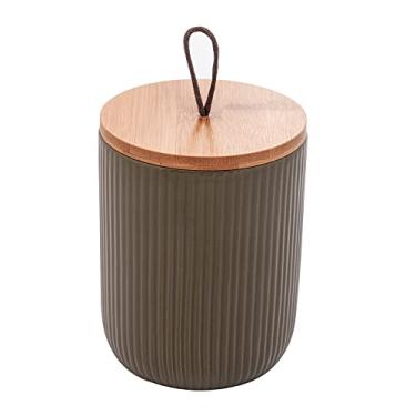 Imagem de LYOR - Potiche de Cerâmica com Tampa de Bambu e Pegador de Corda Lines Verde 10cm x 12,5cm