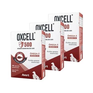 Imagem de 3 Oxcell 500 mg Ômega-3 Suplemento Para Cães Cachorro cão E Gatos 90 Cáp