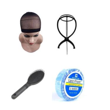 Imagem de Kit Suporte + Wig Cap + Escova + Fita Azul Lace Front Peruca - C e c s