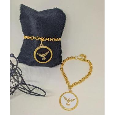 Imagem de Pulseira Corrente 6mm Elo Português com Pingente Medalha Redonda Divin