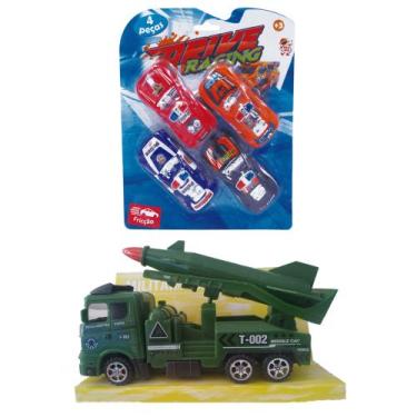 Imagem de Caminhão a Fricção Militar com Missil + Carrinho a Fricção de Polícia 