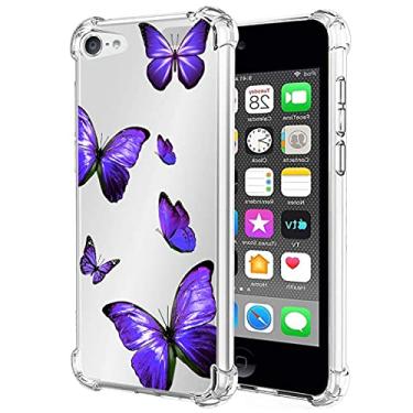 Imagem de Bohefo Capa transparente compatível com iPod Touch 7 / iPod Touch 6 / iPod Touch 5 para meninas e mulheres, capa protetora de TPU macio e à prova de choque para Apple iPod Touch 5/6/7th (borboleta