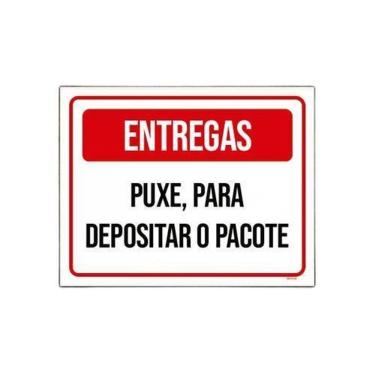 Imagem de Placa Sinalização Entregas Puxe Para Depositar Pacote 36X46