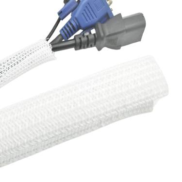 Imagem de MyyYiTar Protetor de cabo de malha flexível de 1,5 m - 2,5 cm, tubo de tear dividido para computador/TV/USB, kit organizador de gerenciamento de fios elétricos, branco