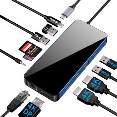 Imagem de Estação de ancoragem USB-C 12 em 1 com tela tripla USB C Hub adaptador múltiplo com 2 HDMI + DP, 4 portas USB 3.0/2.0, leitor de cartão SD/TF, 100W PD, Ethernet, áudio, dongle USB C para