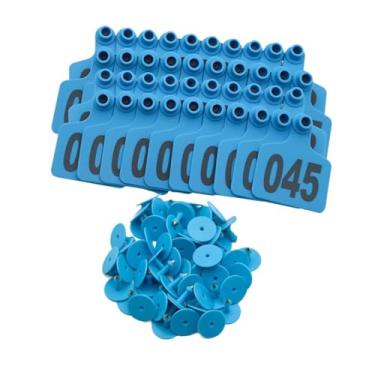 Imagem de WeiLaiKeQi 100 peças etiquetas de orelha de gado com número 001-100 ovelhas cabras marcador de brinco animal para parque jardim fazenda gerenciamento zoológico, Azul