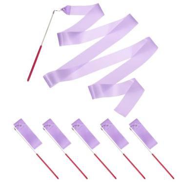 Imagem de PATIKIL Fitas de dança, pacote com 6, flâmulas de dança de ginástica de 78,7 polegadas com varinha antiderrapante para presentes, dança, shows de talentos, bastão girando, roxo claro