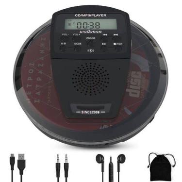 Imagem de Leitor de CD Portátil ZUNKOM Recarregável com Bluetooth e Alto-Falante