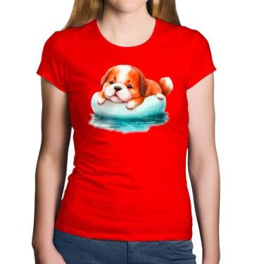 Imagem de Baby Look Algodão Cachorrinho Na Piscina  - Foca na Moda, Vermelho, G