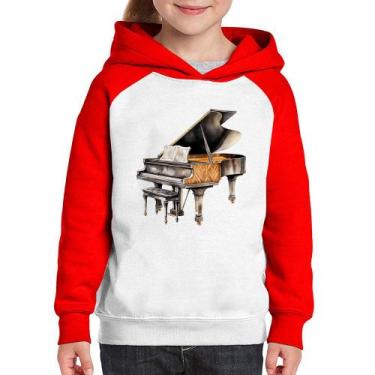 Imagem de Moletom Infantil Piano Arte - Foca na Moda, Branco, Vermelho, 14