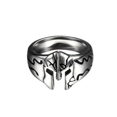 Imagem de Aroncent Anel de máscara Gothic Doom: Anel de armadura punk de aço inoxidável preto para homens - Anel de escudo de guerreiro de metal pesado, Aço inoxidável, Sem pedra preciosa