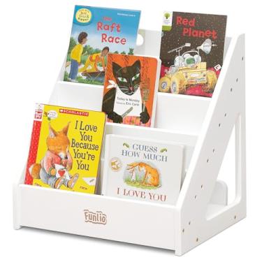 Imagem de FUNLIO Estante infantil Montessori para crianças de 1 a 5 anos, com alça e dispositivo anti-inclinação, estante infantil premium para berçário/sala de aula - branca