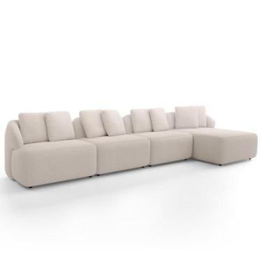 Imagem de Sofá 5 Lugares com Chaise Direito Sala Living 394cm Arlo F04 Veludo Be