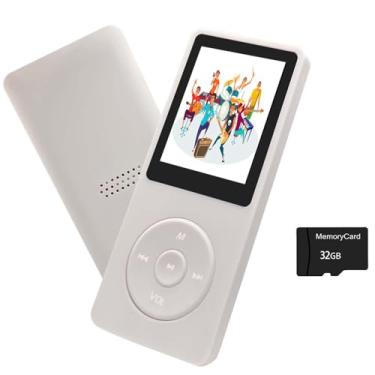 Imagem de MP3 Player 32GB com alto-falante Rádio FM Fone de ouvido portátil Mini leitor de música branco Gravador de voz E-Book 1,8" HD suporte para tela até 128GB