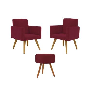 Imagem de Jogo 02 Poltronas Decorativas + Puff Redondo Oferta Cor: Marsala