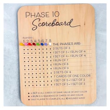 Imagem de Vdhwter Placar De Pontuação Da Fase 10-2025 Novo Cartão Madeira Dez E Rastreador Rodadas, Cartas Dados 10, Folhas Pontuação, Jogos Tabuleiro C