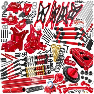 Imagem de RCYouHott RC Upgrade Parts for 1/10 Big Rock 4X4 V3 3S BLX,Arms/Shocks/57T Gear/CVD/Caster Blocks hubs/Steering Bellcranks/Gearbox/Links/Support/25T Servo Saver/Center Driveshafts,Red