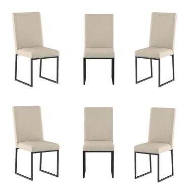 Imagem de Kit 6 Cadeiras De Jantar Com Base De Ferro Preto Balaqui Bege