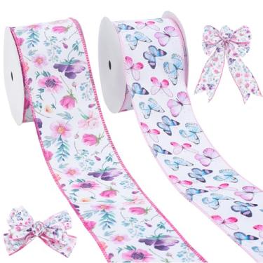 Imagem de PH PandaHall 2 estilos de fita floral com fio de 19,5 metros fita de borboleta flores decorativas de verão fitas de artesanato para grinalda de cabelo laço de cabelo DIY embrulho de presente