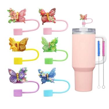 Imagem de 6 peças de capa de canudo borboleta de 10 mm para copo Stanley, topo de canudo à prova de poeira para copos de 30 e 1,134 g e garrafas de água, acessórios reutilizáveis para copos Stanley, presentes