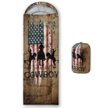 Imagem de Smell Sunshine Saco de dormir infantil para meninos e meninas, estampa de caubói ocidental, leve, quente, portátil, uso interno, impermeável, resistente ao clima frio, saco de dormir para acampamento