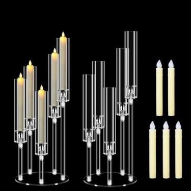 Imagem de Cheloment 2 conjuntos de peças centrais de candelabro de acrílico com 5 braços para mesas, suporte de vela transparente de 58 cm para jantar de casamento e decoração de casa, castiçais com velas de