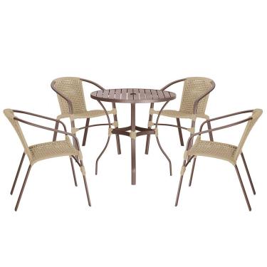 Imagem de 04 Cadeiras Floripa E Mesa Roma 100cm Marrom Trama Original Rami