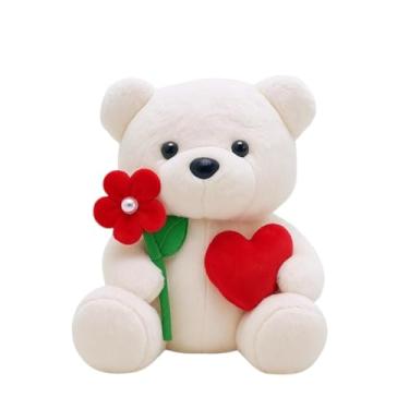 Imagem de Wu Bichos de Pelúcia Urso Lovezinho, Pelúcia Macia, 22cm, Branco com Flor e Coração Vermelho, Presente Romântico