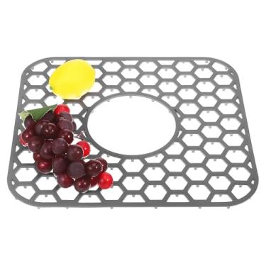 Imagem de HOMSFOU Tapete de secagem de pratos de silicone para pia de cozinha: almofada de escorredor de favo de mel antiderrapante, protetor de contador resistente ao calor, cinza, 12,4 x 11,49 polegadas