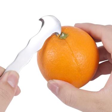 Imagem de 2 descascadores de laranja, descascador de cítricos tudo-em-um de aço inoxidável com orifício para pendurar, ferramenta de descascar frutas para laranjas, tangerinas, limões, toranjas, ferramenta