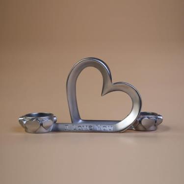 Imagem de Castiçal de coração de prata encantador de amor elegante para dia dos namorados, casamentos, aniversários e decoração de casa romântica para casais, lareira