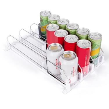 Imagem de AMEITECH Organizador de latas de geladeira com sistema de avanço automático, dispensador automático de bebidas para geladeira, comporta até 15 latas, branco