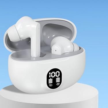 Imagem de Fones de ouvido sem fio Bluetooth 5.4 com microfone com cancelamento de ruído ativo, graves profundos estéreo Hi-Fi, controle de toque, tela LED e bateria de longa duração, branco